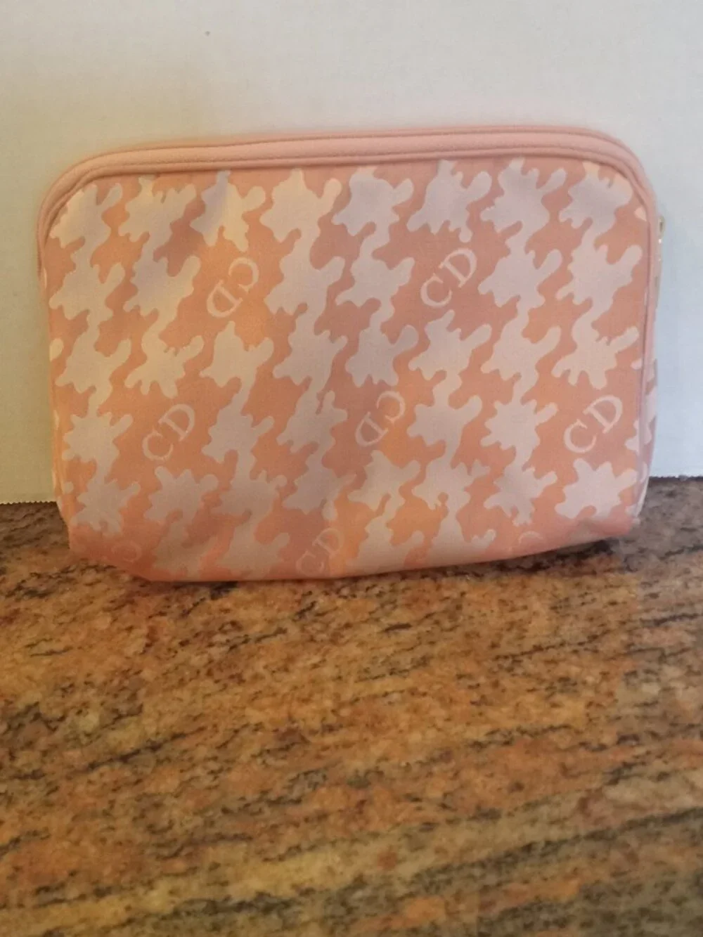 Christian Dior Pink & White Houndstooth CD Logo Cosmetic Pouch Toiletry Bag